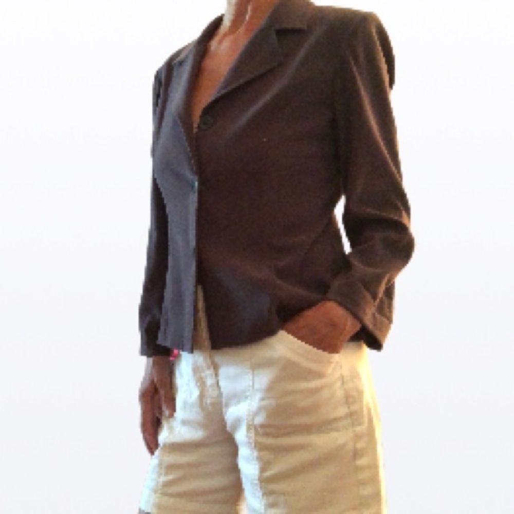 Faux Suede Button Up Relaxed Blazer  Size M Chocolate Brown